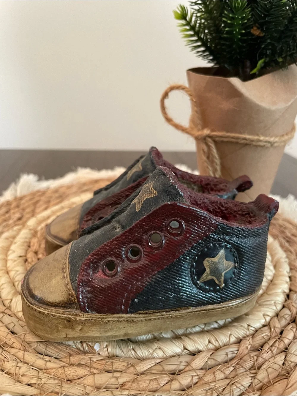 Decorative Star Accent sneaker burgundy and blue nursery decor